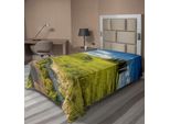 Abakuhaus Toscana Lenzuolo, Toscana Italia Fuga Dreamland Terra Coltivata Fiori Selvatici Primavera, Morbido E Confortevole Lenzuolo Superiore Per Un Letto Decorativo 1 Pezzo 190 Cm X 100 Cm, Verde Felce Azzurro Cielo