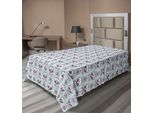 Abakuhaus Lenzuolo Sugar Skull, Motivo Floreale Con Teschi Su Sfondo Geometrico Damascato Floreale, Lenzuolo Superiore Morbido E Confortevole Per Un Letto Decorativo 1 Pezzo 260 Cm X 168 Cm, Viola Bianco Azzurro
