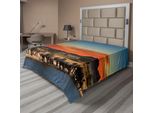 Abakuhaus Lenzuolo Safari, Branco Di Elefanti Africani Nella Savana Al Tramonto, Stampa, Lenzuolo Morbido E Confortevole Per Un Letto Decorativo, 1 Pezzo, 244 Cm X 205 Cm, Azzurro Pallido, Arancione, Marrone