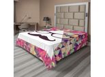Abakuhaus Lenzuolo Geometrico, Baffi Hipster E Occhiali Su Sfondo Bianco A Mosaico Triangolare Con Stampa Divertente, Lenzuolo Superiore Morbido E Confortevole Per Un Letto Decorativo 1 Pezzo 275 Cm X 260 Cm, Multicolore