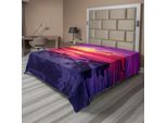 Abakuhaus Americana Lenzuolo, Drammatico Tramonto Sul Mare Strato Tropicale Strant Stampa Estiva, Morbido E Confortevole Lenzuolo Superiore Per Un Letto Decorativo 1 Pezzo 244 Cm X 205 Cm, Giallo Viola Rosso