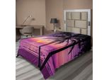 Abakuhaus Lenzuolo Ocean, Silhouette Di Palme Al Tramonto Immagine Esotica Da Sogno Del Paesaggio Al Crepuscolo, Lenzuolo Morbido E Confortevole Per Un Letto Decorativo 1 Pezzo 190 Cm X 100 Cm, Nero Viola