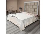 Abakuhaus Lenzuolo Con Uccelli, Rami Di Ciliegio Giapponese Con Rondini In Volo Colori Primaverili, Morbido E Confortevole Lenzuolo Superiore Per Un Letto Decorativo 1 Pezzo 260 Cm X 228 Cm, Rosso Grigio Ecru