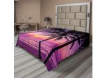 Abakuhaus Lenzuolo Ocean, Silhouette Di Palme Al Tramonto Immagine Esotica Da Sogno Del Paesaggio Al Crepuscolo, Lenzuolo Morbido E Confortevole Per Un Letto Decorativo 1 Pezzo 244 Cm X 205 Cm, Nero Viola