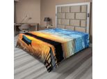 Abakuhaus Lenzuolo Nautico, Piccola Barca Da Pesca Su Uno Stagno Al Tramonto Con Riflessi Sull'acqua, Lenzuolo Morbido E Confortevole Per Un Letto Decorativo, 1 Pezzo, 244 Cm X 205 Cm, Blu Cielo, Giallo, Nero