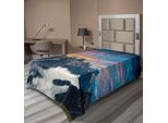 Abakuhaus Lenzuolo Da Letto, Paesaggio Alpino Nebbioso Parco Naturale Cielo Sereno Nuvole Fotografia, Morbido E Confortevole Lenzuolo Superiore Per Un Letto Decorativo 1 Pezzo 190 Cm X 100 Cm, Nero Bianco Blu
