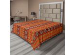 Abakuhaus Lenzuolo Arancione, Motivo Etnico Indigeno Culturale, Bordi Tradizionali, Lenzuolo Morbido E Confortevole Per Un Letto Decorativo, 1 Pezzo, 244 Cm X 205 Cm, Arancione, Giallo E Bianco