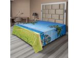 Abakuhaus Lenzuolo Hawaiano, Palme Da Cocco E Prato Sulla Spiaggia Sabbiosa Di Poipu A Kauai, Hawaii Stampa Fotografica, Lenzuolo Morbido E Confortevole Per Un Letto Decorativo 1 Pezzo 260 Cm X 228 Cm, Blu Verde