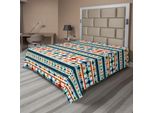 Abakuhaus Lenzuolo Astratto, Motivo Tribale Astratto Senza Cuciture, Geometrico Azteco Antico, Lenzuolo Morbido E Confortevole Per Un Letto Decorativo 1 Pezzo 244 Cm X 205 Cm, Blu, Bianco E Arancione