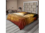 Abakuhaus Lenzuolo Ocean, Nuvole Cielo Tramonto Sulla Spiaggia Onde Del Mare Costa Schiuma Oceano Palme Vista, Morbido E Confortevole Lenzuolo Superiore Per Un Letto Decorativo 1 Pezzo 244 Cm X 205 Cm, Arancione