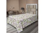 Abakuhaus Lenzuolo Con Fiori, Motivo Floreale Ripetuto, Bacche Selvatiche, Foglie, Frutti, Illustrazione Botanica, Lenzuolo Morbido E Confortevole Per Un Letto Decorativo, 1 Pezzo, 260 Cm X 168 Cm, Verde, Bianco, Viola