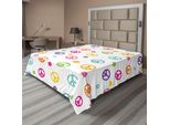 Abakuhaus Fantastico Lenzuolo, Simbolo Di Pace, Stile Di Vita, Allegro, Divertente, Tema Felice, Design Artistico, Morbido E Confortevole Lenzuolo Superiore Per Un Letto Decorativo, 1 Pezzo, 260 Cm X 228 Cm, Multicolore