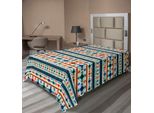 Abakuhaus Lenzuolo Astratto, Motivo Tribale Astratto Senza Cuciture, Geometrico Azteco Antico, Lenzuolo Morbido E Confortevole Per Un Letto Decorativo 1 Pezzo 190 Cm X 100 Cm, Blu, Bianco E Arancione