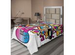 Abakuhaus Fantastico Lenzuolo, Testo Musicale Peace Love Con Simbolo Della Pace Chitarre Disco Musicale, Morbido E Confortevole Lenzuolo Superiore Per Un Letto Decorativo 1 Pezzo 260 Cm X 168 Cm, Blu Giallo Rosa