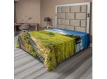 Abakuhaus Toscana Lenzuolo, Toscana Italia Fuga Dreamland Terra Coltivata Fiori Selvatici Primavera, Morbido E Confortevole Lenzuolo Superiore Per Un Letto Decorativo 1 Pezzo 244 Cm X 205 Cm, Verde Felce Azzurro Cielo