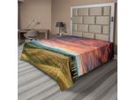 Abakuhaus Toscana Lenzuolo, Toscana Italia Cipressi E Campi Raccolto Cielo Nuvoloso Meta Turistica, Morbido E Confortevole Lenzuolo Superiore Per Un Letto Decorativo 1 Pezzo 260 Cm X 228 Cm, Vermilion Khaki