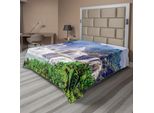 Abakuhaus Lenzuolo Naturale, Cascata Di Foglie Tropicali Esotiche, Immagine Di Acqua Naturale Di Piscina, Lenzuolo Morbido E Confortevole Per Un Letto Decorativo, 1 Pezzo, 275 Cm X 260 Cm, Verde Azzurro