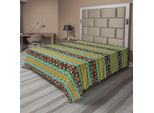 Abakuhaus Lenzuolo Retrò, Stile Retrò Con Motivo Azteco E Dettagli Geometrici, Lenzuolo Morbido E Confortevole Per Un Letto Decorativo 1 Pezzo 244 Cm X 205 Cm, Turchese Calendula Marrone