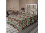 Abakuhaus Lenzuolo Colorato, Motivi Floreali E Geometrici Etnici Tribali Culturali, Lenzuolo Morbido E Confortevole Per Un Letto Decorativo 1 Pezzo 190 Cm X 100 Cm, Corallo Verde Acqua E Marrone