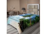 Abakuhaus Lenzuolo Da Letto, Palme, Foglie, Isola, Oceano, Giungla Esotica, Laguna, Tema Viaggi, Immagine, Morbido E Confortevole Lenzuolo Superiore Per Un Letto Decorativo, 1 Pezzo, 190 Cm X 100 Cm, Verde, Blu, Acquamarina