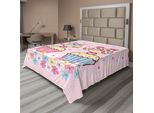 Abakuhaus Lenzuolo Con Gufi, Due Coppie Di Gufi Su Cupcake Springtime Happiness Arte Romantica Per Bambini, Lenzuolo Morbido E Confortevole Per Un Letto Decorativo 1 Pezzo 260 Cm X 228 Cm, Rosa Pallido E Azzurro
