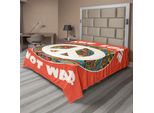 Abakuhaus Fantastico Lenzuolo, Stile Hippie Decorativo Creativo Gioventù Storia Politica Amore Stampa, Morbido E Confortevole Lenzuolo Superiore Per Un Letto Decorativo 1 Pezzo 275 Cm X 260 Cm, Corallo Multicolore