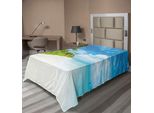Abakuhaus Lenzuolo Ocean, Immagine Spiaggia Tropicale, Cielo Marino, Paesaggio, Palme Da Cocco, Stile Moderno, Lenzuolo Morbido E Confortevole Per Un Letto Decorativo, 1 Pezzo, 260 Cm X 168 Cm, Color Crema, Verde, Blu