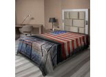 Abakuhaus Usa Lenzuolo, Quarto Di Luglio Giorno Dell'indipendenza Pavimento Rustico In Legno Immagine Con Pareti In Legno, Lenzuolo Morbido E Confortevole Per Un Letto Decorativo 1 Pezzo 190 Cm X 100 Cm, Marrone Umbra Blu Rosso