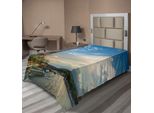 Abakuhaus Lenzuolo Torre Eiffel, Tramonto Sulla Torre Eiffel E Panorama Naturale Della Francia, Morbido E Confortevole Lenzuolo Superiore Per Un Letto Decorativo 1 Pezzo 260 Cm X 168 Cm, Giallo Verde Blu