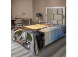 Abakuhaus Lenzuolo Torre Eiffel, Alba A Parigi Con La Torre Eiffel Stampa Festiva, Morbido E Confortevole Lenzuolo Superiore Per Un Letto Decorativo 1 Pezzo 190 Cm X 100 Cm, Blu Giallo Cocco