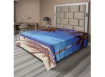 Abakuhaus Lenzuolo Da Letto, Immagine Di Un'amaca Su Una Spiaggia Tropicale Dorata Con Palme E Oceano, Surreale, Morbido E Confortevole Lenzuolo Superiore Per Un Letto Decorativo, 1 Pezzo, 244 Cm X 205 Cm, Blu Navy, Crema, Verde.