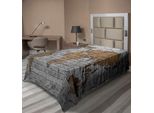 Abakuhaus Lenzuolo Fernweh, Mappa Del Mondo Su Vecchio Muro Di Mattoni Paesi Continenti In Stile Vintage Ruvido, Lenzuolo Superiore Morbido E Confortevole Per Un Letto Decorativo 1 Pezzo 260 Cm X 168 Cm, Grigio Chiaro Marrone Chiaro