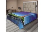 Abakuhaus Lenzuolo Torre Eiffel, Senna Parigi Con Torre Eiffel Alba Albero Fiume Natura Panorama, Morbido E Confortevole Lenzuolo Superiore Per Un Letto Decorativo 1 Pezzo 244 Cm X 205 Cm, Crema Verde Blu