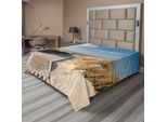 Abakuhaus Lenzuolo Europeo, Sentiero Sunny Day Windy Wetter Spiaggia Europea Erba Germania Paesaggio, Lenzuolo Morbido E Confortevole Per Un Letto Decorativo 1 Pezzo 244 Cm X 205 Cm, Blu Sabbia Marrone Azzurro Cielo
