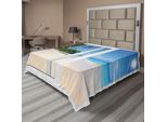 Abakuhaus Lenzuolo Ocean, Vista Mare Dalla Finestra Sul Paesaggio Islandese, Destinazione Turistica, Lenzuolo Morbido E Confortevole Per Un Letto Decorativo, 1 Pezzo, 275 Cm X 260 Cm, Bianco Crema Blu