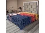 Abakuhaus Lenzuolo Con Barca A Vela, Barca A Vela Che Naviga In Una Tranquilla Serata Con Sole E Cielo Colorato, Lenzuolo Morbido E Confortevole Per Un Letto Decorativo 1 Pezzo 266 Cm X 260 Cm, Blu Scuro Arancione Bianco