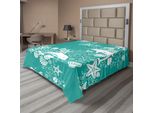 Abakuhaus Lenzuolo Con Motivi Marini, Delfini Fiori Sea Life Motivo Floreale Stella Marina Corallo Conchiglia Carta Da Parati, Lenzuolo Morbido E Confortevole Per Un Letto Decorativo 1 Pezzo 244 Cm X 205 Cm, Verde Mare Bianco