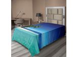 Abakuhaus Lenzuolo Ocean, Vista Costiera Isola Tropicale Costa Cielo Nuvole Giungla Paesaggio Naturale Sabbia, Lenzuolo Morbido E Confortevole Per Un Letto Decorativo 1 Pezzo 260 Cm X 168 Cm, Blu Reale Turchese