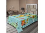 Abakuhaus Lenzuolo Fernweh, Cartone Animato Per Bambini Animali Del Mondo Fauna Esotica Con Oceano E Flora, Morbido E Confortevole Lenzuolo Superiore Per Un Letto Decorativo 1 Pezzo 260 Cm X 168 Cm, Azzurro Giallo Verde