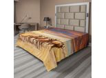 Abakuhaus Lenzuolo Safari, Antilopi Prato Animali Savane Tropicali Esotiche Tramonto, Morbido E Confortevole Lenzuolo Superiore Per Un Letto Decorativo 1 Pezzo 266 Cm X 260 Cm, Giallo Rosso Marrone