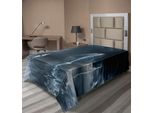 Abakuhaus Lenzuolo Con Barca A Vela, Yacht Sull'oceano Che Si Avvicina, Tempesta Con Pioggia E Fulmini, Stampa Artistica, Lenzuolo Morbido E Confortevole Per Un Letto Decorativo, 1 Pezzo, 190 Cm X 100 Cm, Blu Grigio