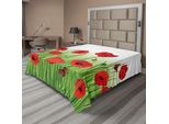 Abakuhaus Lenzuolo Con Fiori, Erba, Farfalle E Composizione Floreale, Stampa Artistica Estiva Greenland, Lenzuolo Morbido E Confortevole Per Un Letto Decorativo, 1 Pezzo, 260 Cm X 228 Cm, Verde E Rosso