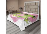 Abakuhaus Lenzuolo D'amore, Due Rane Stilizzate Su Uno Sfondo Di Cuori Nell'arte Dell'amore Felice, Lenzuolo Morbido E Confortevole Per Un Letto Decorativo, 1 Pezzo, 244 Cm X 205 Cm, Verde Lime, Rosa Essiccata.