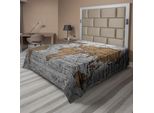 Abakuhaus Lenzuolo Fernweh, Mappa Del Mondo Su Vecchio Muro Di Mattoni Paesi Continenti In Stile Vintage Ruvido, Lenzuolo Superiore Morbido E Confortevole Per Un Letto Decorativo 1 Pezzo 275 Cm X 260 Cm, Grigio Chiaro Marrone Chiaro