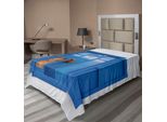 Abakuhaus Lenzuolo Con Faro, Vista Dalla Finestra Del Faro Di Cabo Foto Montagna Immagine Del Mediterraneo Stampa Artistica, Lenzuolo Morbido E Confortevole Per Un Letto Decorativo 1 Pezzo 260 Cm X 168 Cm, Blu E Bianco