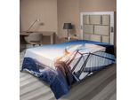 Abakuhaus Lenzuolo Con Barca A Vela, Barca A Vela In Azione, Avventura Estiva, Trasporto Acquatico, Tramonto, Stampa, Lenzuolo Morbido E Confortevole Per Un Letto Decorativo, 1 Pezzo, 260 Cm X 168 Cm, Bianco E Blu Scuro