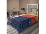 Abakuhaus Lenzuolo Con Barca A Vela, Barca A Vela Che Naviga In Una Tranquilla Serata Con Sole E Cielo Colorato, Lenzuolo Morbido E Confortevole Per Un Letto Decorativo 1 Pezzo 190 Cm X 100 Cm, Blu Scuro Arancione Bianco