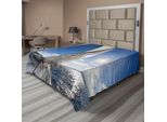 Abakuhaus Lenzuolo Con Barca A Vela, Barca A Vela In Mare, Tema Marittimo Con Riflessi Solari Luminosi, Lenzuolo Morbido E Confortevole Per Un Letto Decorativo, 1 Pezzo, 266 Cm X 260 Cm, Blu E Bianco.