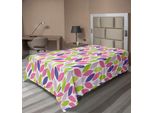 Abakuhaus Lenzuolo Naturale, Motivo Astratto Di Foglie, Illustrazione Botanica Naturale, Lenzuolo Superiore Morbido E Confortevole Per Un Letto Decorativo, 1 Pezzo, 260 Cm X 168 Cm, Verde Lime, Viola, Rosa