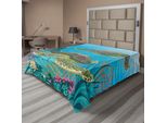 Abakuhaus Lenzuolo Con Animali Marini, Illustrazione Di Due Tartarughe Marine, Stampa Con Animali Selvatici Sott'acqua, Lenzuolo Morbido E Confortevole Per Un Letto Decorativo 1 Pezzo 244 Cm X 205 Cm, Multicolore